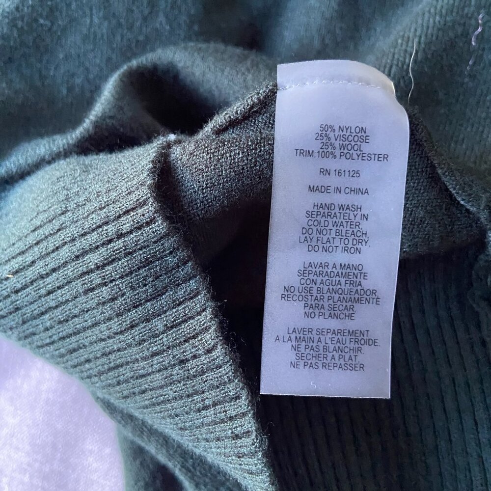 Vila Milano Sweater Womens DarkGreen Wool Blend Frill Collar Cuffs Keyhole Back - Picture 4 of 6